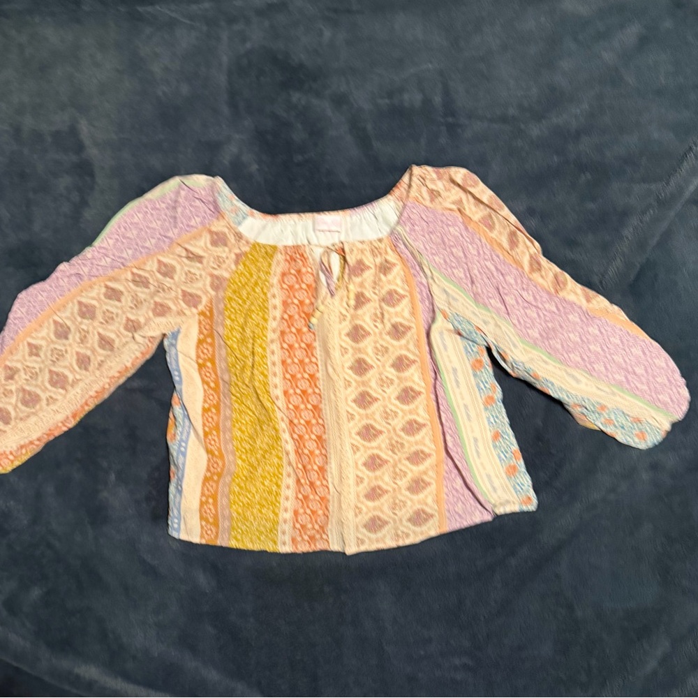 Pink Lily Multicolor Striped Boho Blouse in Pastel Pink, Yellow & Orange
